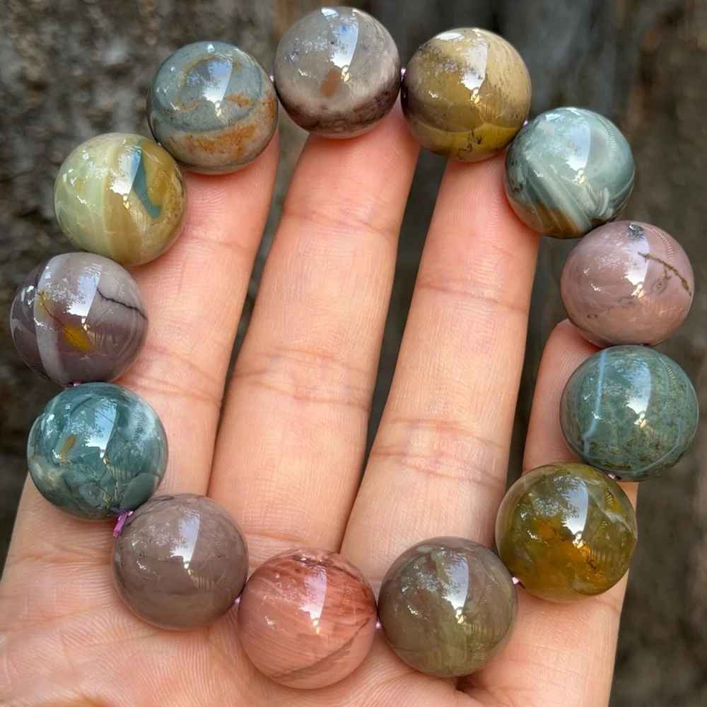 16.5mm‎ stretchable chunky multicolor Alashan agate bracelet 0724 - Picture 6 of 13